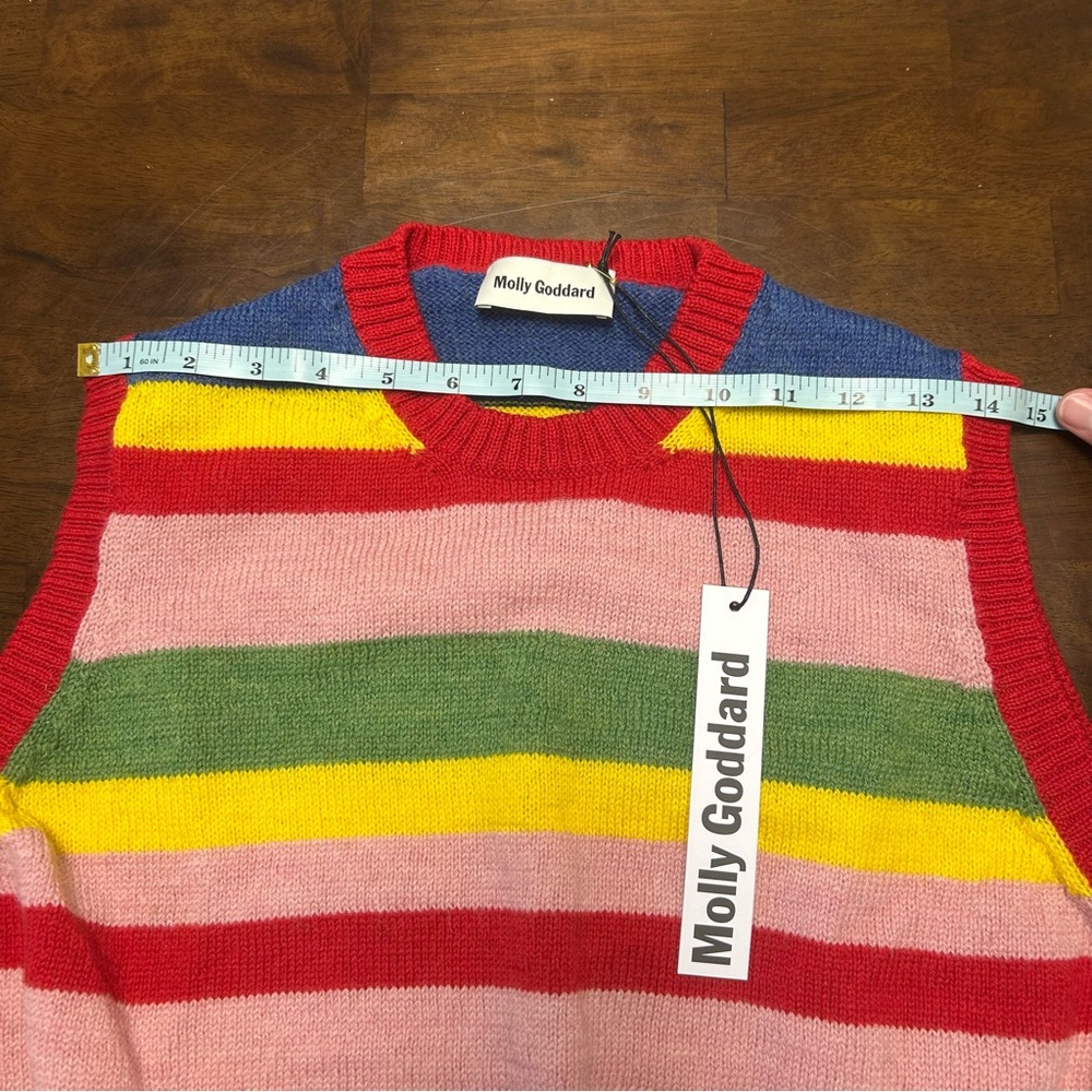 NWT Molly Goddard Blair Striped Wool Sweater Vest Size in Red Pink Blue Green XS - Picture 10 of 13